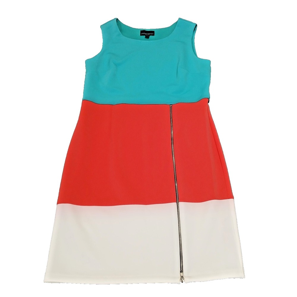 Cynthia Rowley Sleeveless Dress‎ Womens Size 14 Color Block Green Pink White
